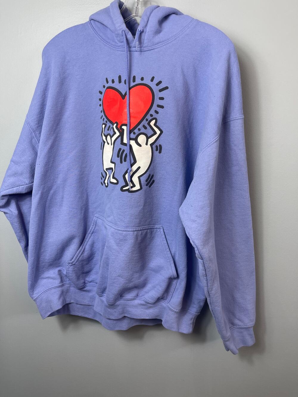 Keith Haring "Dancing Heart" Graphic Hoodie Periwinkle Purple Sweatshirt